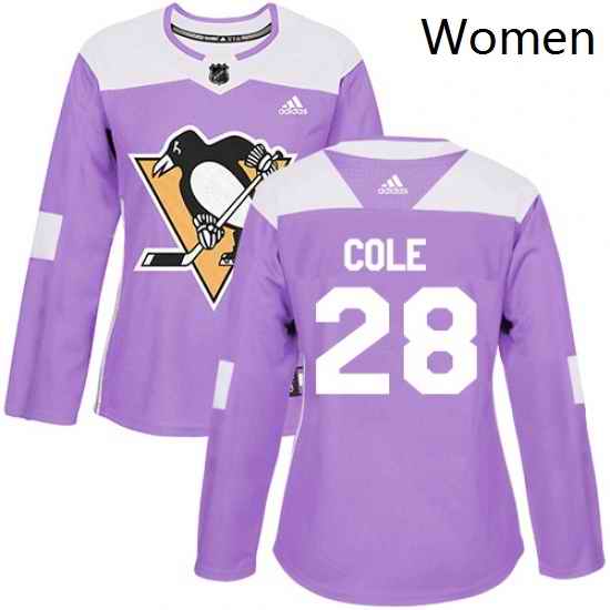 Womens Adidas Pittsburgh Penguins 28 Ian Cole Authentic Purple Fights Cancer Practice NHL Jersey